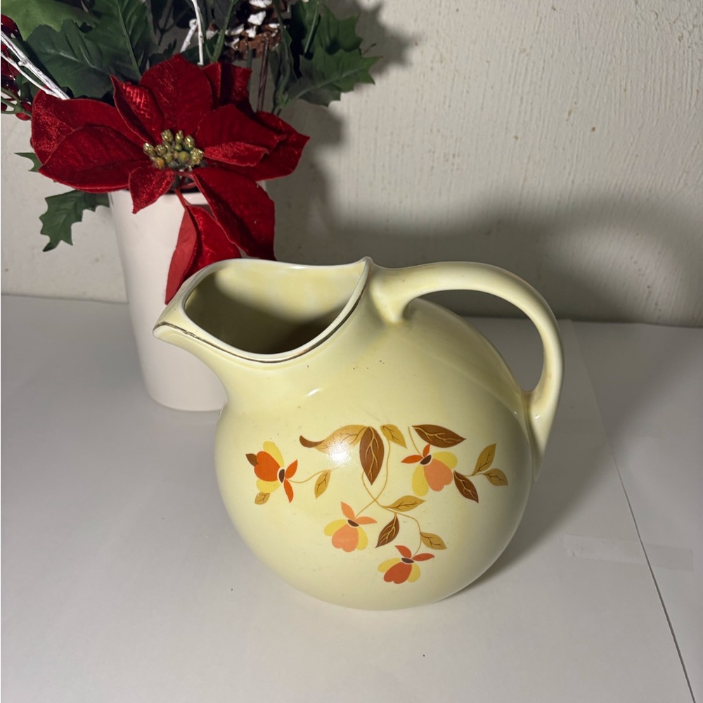 Vintage Floral Yellow Ceramic Ball Pitcher Hall Jewel  Porcelain lce Tea Autumn